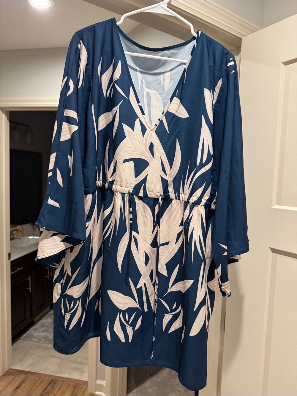 Navy and White Floral V-Neck Women's Dress